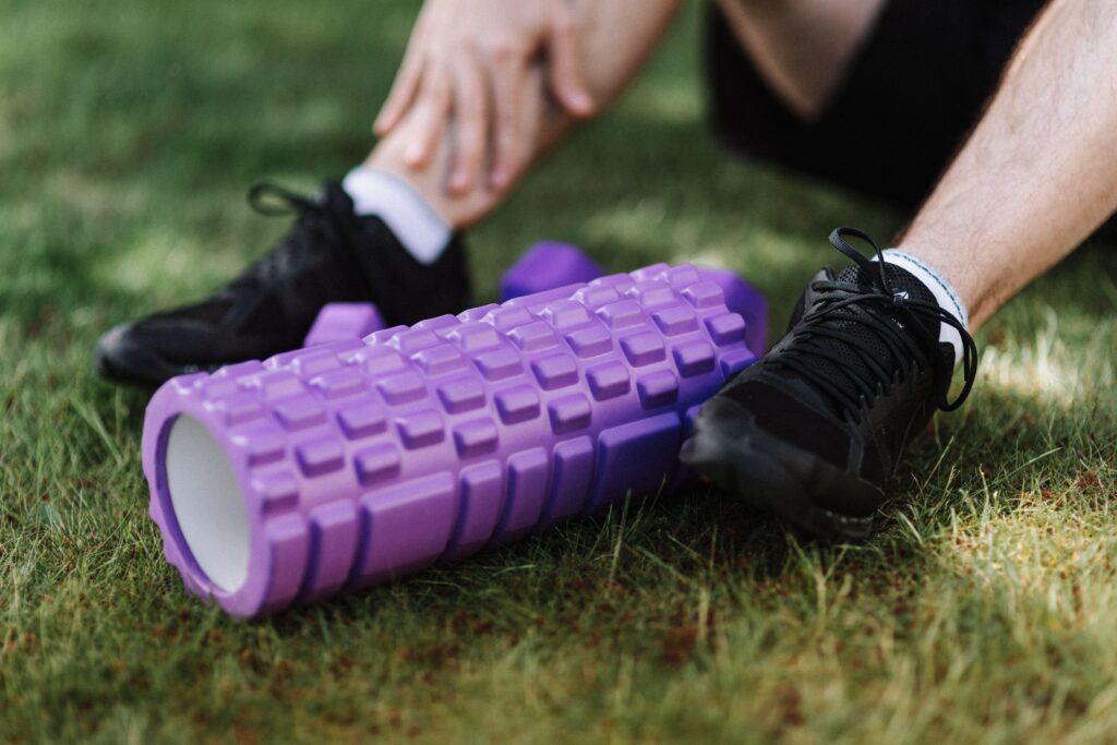 Foam roller used for recovery after football
